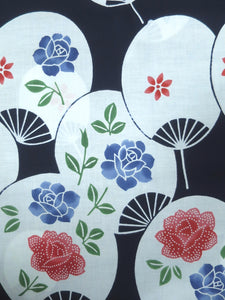 Cotton Bolt Fabric Vintage(1950-1980) Uchiwa Rose Navy White 472.4x14.2in(1200x36cm) BB9058Y3