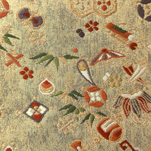 Load image into Gallery viewer, Fukuro Obi Vintage(1950-1980) Gold Crane Birds Bamboo leaf Silk BB195V2
