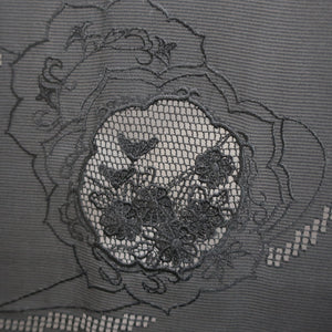 Haori Jacket Vintage(1950-1980) Black See-Through Embroidery Flower Silk #9036D1