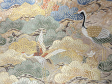 Load image into Gallery viewer, Fukuro Obi Gold Green Crane Birds Silk BB122W8
