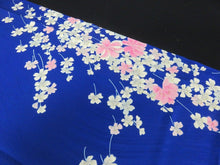 Load image into Gallery viewer, KK798A7 Silk Kimono Fabric Vintage(1950-1980) Flower Blue 66.9x11.8in(170x30cm)
