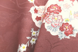 Haori Jacket Vintage(1920-1950) Brown Plum blossom Maple Leaf Kinsha Silk #8299C2