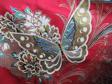 Load image into Gallery viewer, Furisode Red Butterfly Peony Tall Silk #7783K4
