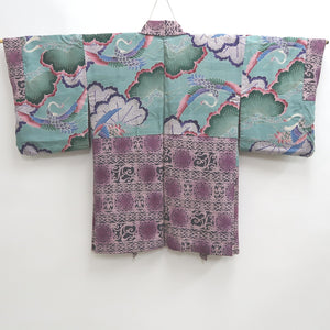 Haori Jacket Vintage(1950-1980) Purple Black Botanical Silk #9527H2