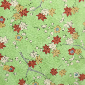 Haori Jacket Vintage(1950-1980) Light Green Maple Leaf Branch Silk #9240E3