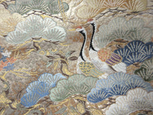 Load image into Gallery viewer, Fukuro Obi Gold Green Crane Birds Silk BB122W8
