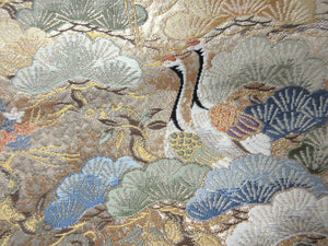 Fukuro Obi Gold Green Crane Birds Silk BB122W8