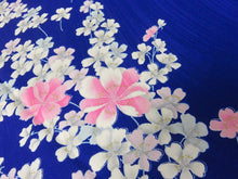 Load image into Gallery viewer, KK798A7 Silk Kimono Fabric Vintage(1950-1980) Flower Blue 66.9x11.8in(170x30cm)

