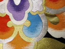 Load image into Gallery viewer, Fukuro Obi Vintage(1950-1980) Black Gold Flower Silk BB81W5
