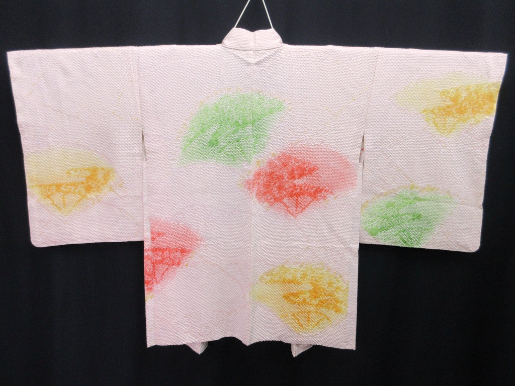 Haori Jacket Vintage(1950-1980) Pale Pink Full Shibori Folding Fan Silk #8181B2
