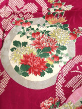 Load image into Gallery viewer, MKF#231 Silk Kimono Fabric Vintage(1920-1950) Flower Rinzu Red 55.1x12.6in(140x32cm)
