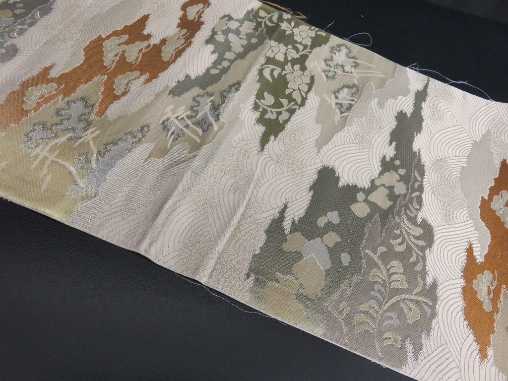 その他 Silk BB8231AA Silk Obi Fabric Vintage(1950-1980) Landscape Silver