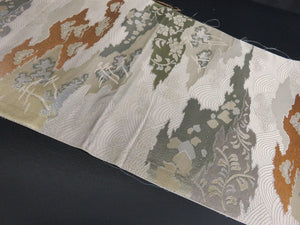 BB8231AA Silk Obi Fabric Vintage(1950-1980) Landscape Silver 97.6x11.8in(248x30cm)