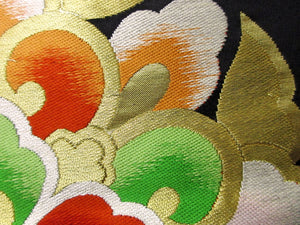 Fukuro Obi Vintage(1950-1980) Black Gold Flower Silk BB81W5