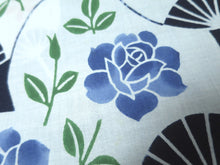 Load image into Gallery viewer, Cotton Bolt Fabric Vintage(1950-1980) Uchiwa Rose Navy White 472.4x14.2in(1200x36cm) BB9058Y3
