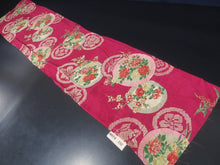 Load image into Gallery viewer, MKF#232 Silk Kimono Fabric Vintage(1920-1950) Flower Rinzu Red 55.9x12.2in(142x31cm)
