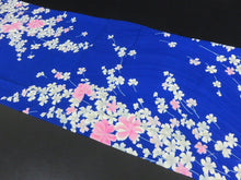 Load image into Gallery viewer, KK799A7 Silk Kimono Fabric Vintage(1950-1980) Flower Blue 66.9x11.8in(170x30cm)
