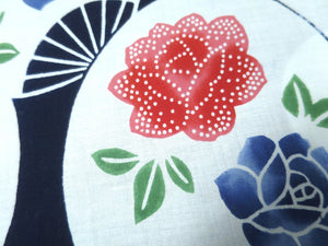 Cotton Bolt Fabric Vintage(1950-1980) Uchiwa Rose Navy White 472.4x14.2in(1200x36cm) BB9058Y3