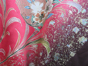 Furisode Red Butterfly Peony Tall Silk #7783K4