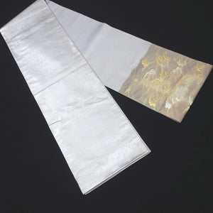 Fukuro Obi Vintage(1950-1980) Silver Gold Wave Silk BB196V2