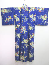 Load image into Gallery viewer, Kimono Vintage(1950-1980) Blue Folding Fan Plum blossom Silk #7877L5
