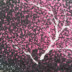Haori Jacket Vintage(1950-1980) Black Blue Pink Tree Silk #9446G3