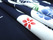 Load image into Gallery viewer, Cotton Bolt Fabric Vintage(1950-1980) Uchiwa Rose Navy White 472.4x14.2in(1200x36cm) BB9058Y3
