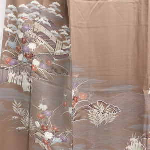 Kimono Rosybrown Chrysanthemum Pine Tree Silk #9146D4