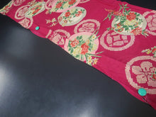Load image into Gallery viewer, MKF#232 Silk Kimono Fabric Vintage(1920-1950) Flower Rinzu Red 55.9x12.2in(142x31cm)
