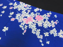 Load image into Gallery viewer, KK799A7 Silk Kimono Fabric Vintage(1950-1980) Flower Blue 66.9x11.8in(170x30cm)
