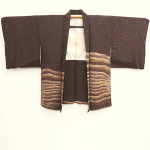 Haori Jacket Vintage(1950-1980) Brown Wave Silk #9552H2