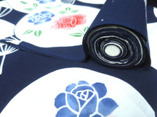 Load image into Gallery viewer, Cotton Bolt Fabric Vintage(1950-1980) Uchiwa Rose Navy White 472.4x14.2in(1200x36cm) BB9058Y3
