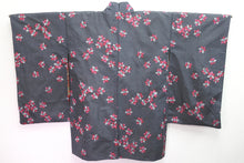Load image into Gallery viewer, Haori Jacket Vintage(1920-1950) Dark Steel-gray Bellflower Meisen Silk #8339C4
