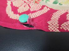 Load image into Gallery viewer, MKF#232 Silk Kimono Fabric Vintage(1920-1950) Flower Rinzu Red 55.9x12.2in(142x31cm)
