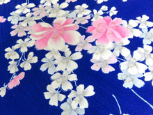 Load image into Gallery viewer, KK799A7 Silk Kimono Fabric Vintage(1950-1980) Flower Blue 66.9x11.8in(170x30cm)
