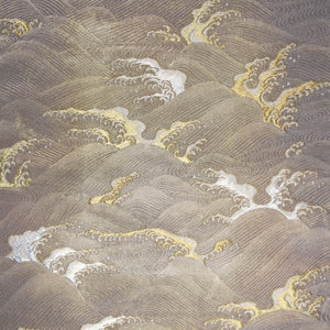Fukuro Obi Vintage(1950-1980) Silver Gold Wave Silk BB196V2