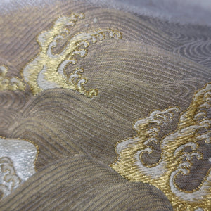 Fukuro Obi Vintage(1950-1980) Silver Gold Wave Silk BB196V2
