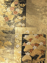 Load image into Gallery viewer, Fukuro Obi Gold Pine Tree Chrysanthemum Ryusui Silk BB123W8
