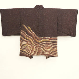 Haori Jacket Vintage(1950-1980) Brown Wave Silk #9552H2