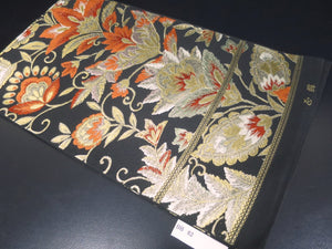Fukuro Obi Vintage(1950-1980) Black Gold Flower Silk BB62W4
