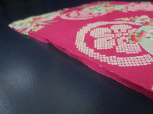 Load image into Gallery viewer, MKF#232 Silk Kimono Fabric Vintage(1920-1950) Flower Rinzu Red 55.9x12.2in(142x31cm)

