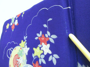 Kimono Vintage(1950-1980) Blue Folding Fan Plum blossom Silk #7877L5