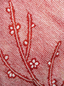 Haori Jacket Vintage(1950-1980) Red Full Shibori Ume Branch Silk #7653J2