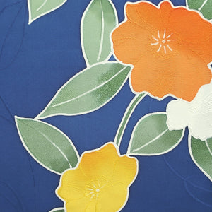 Haori Jacket Vintage(1950-1980) Blue Camellia Roketsuzome Silk #9241E3