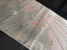 Load image into Gallery viewer, BB8232AA Silk Obi Fabric Vintage(1950-1980) Butterfly Silver Pink 105.1x12.2in(267x31cm)
