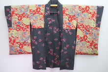 Load image into Gallery viewer, Haori Jacket Vintage(1920-1950) Dark Steel-gray Bellflower Meisen Silk #8339C4
