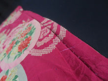 Load image into Gallery viewer, MKF#232 Silk Kimono Fabric Vintage(1920-1950) Flower Rinzu Red 55.9x12.2in(142x31cm)
