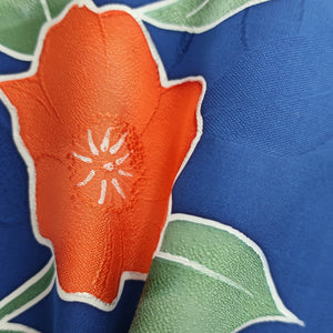 Haori Jacket Vintage(1950-1980) Blue Camellia Roketsuzome Silk #9241E3