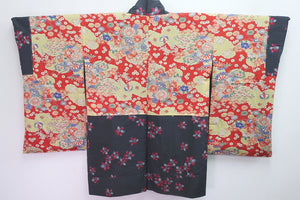 Haori Jacket Vintage(1920-1950) Dark Steel-gray Bellflower Meisen Silk #8339C4