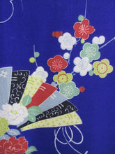 Load image into Gallery viewer, Kimono Vintage(1950-1980) Blue Folding Fan Plum blossom Silk #7877L5
